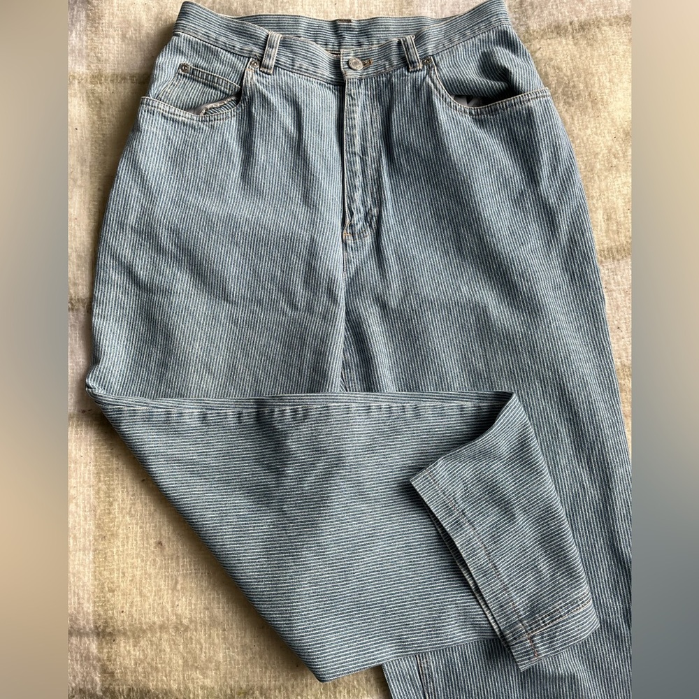 Vintage high rise light cotton pants/ jeans subtle white stripes